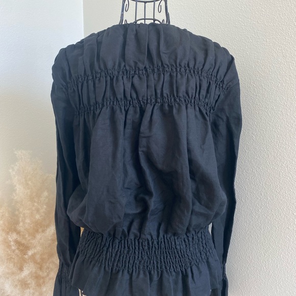 SOLD FRAME Smocked Zip Front Black Linen Jacket - Picture 4 of 9